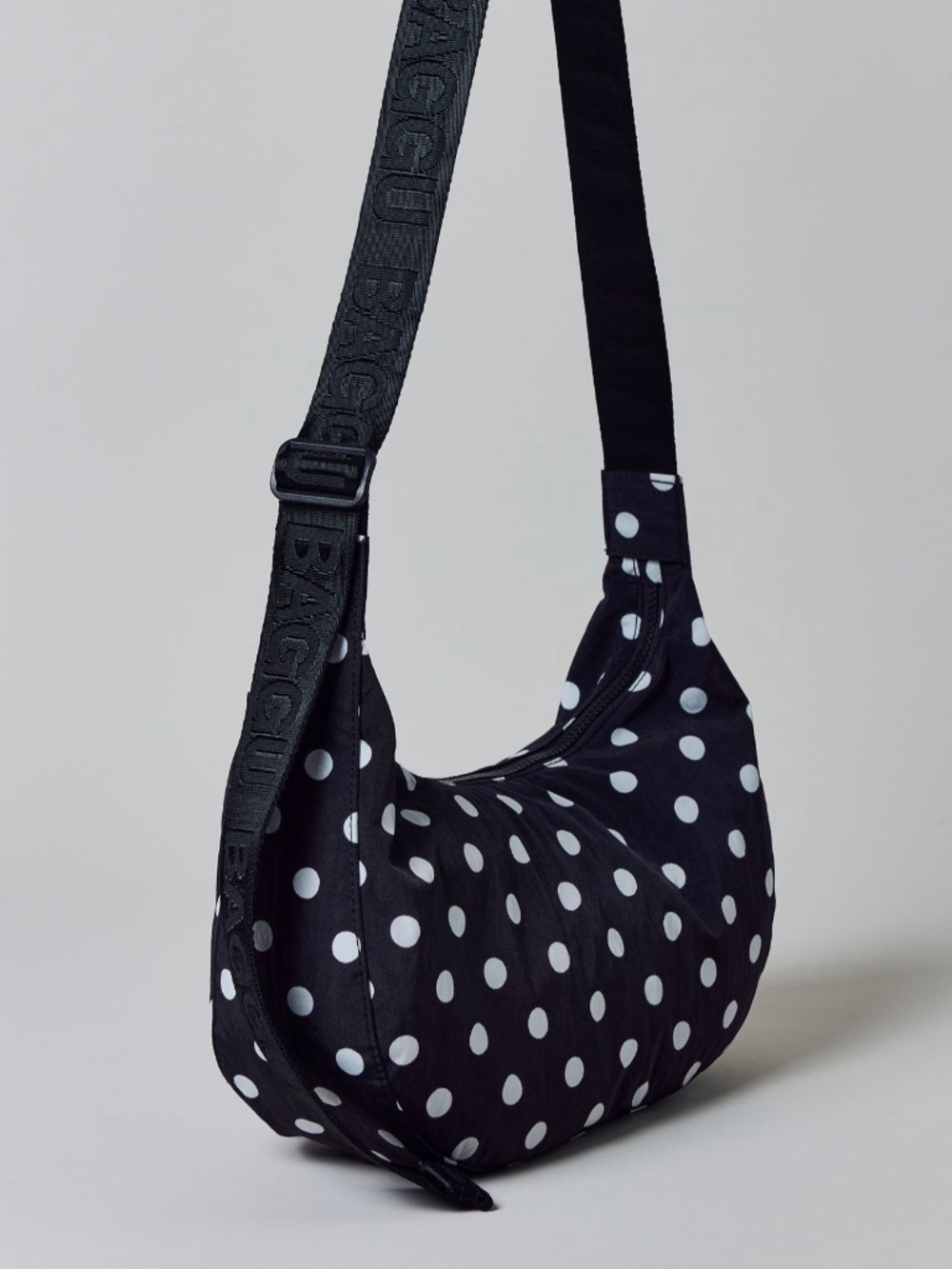 Baggu Medium Crescent - Black with White Polka Dots